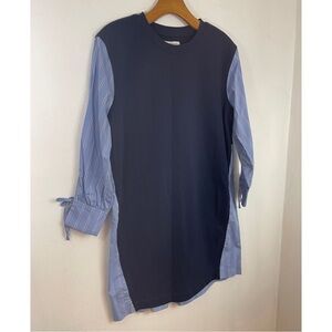 Navy & Light Blue Mixed-Media Long Sleeve Tee